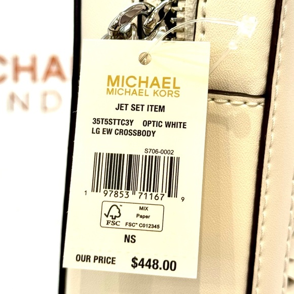 Michael Kors Jet Set Large Woven Crossbody Bag Optic White - Picture 10 of 10